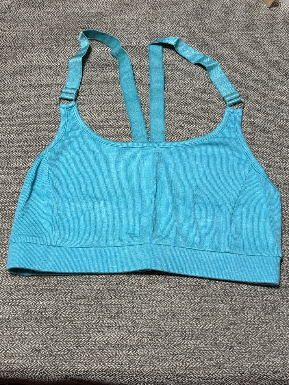POL Teal Ribbed Seamless Sports Bralette with Adjustable Straps